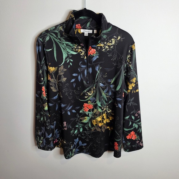 Chico's Tops - Chico's Floral Quarter Zip Pullover Womens 1 (8)